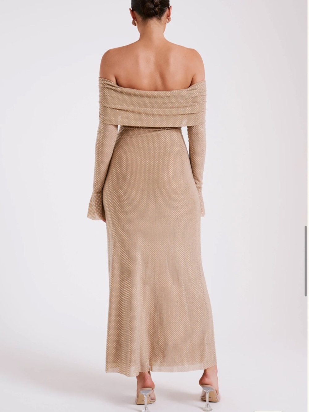 Off Shoulder Diamanté Maxi - Nude rhinestone size  medium  Marcel dress - Picture 9 of 16